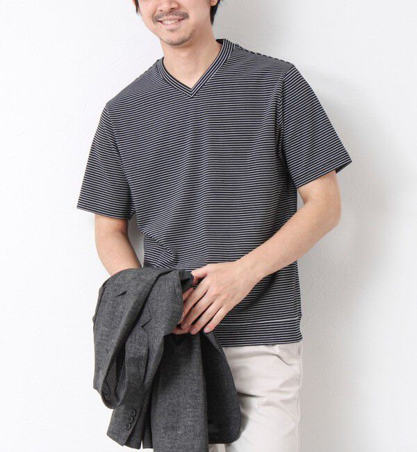 NOLLEY'S goodman「《ビジカジ対応》セミシルケットスムース ボーダー Vネック ドレスTシャツ 25SS」|Tシャツ・カットソー|