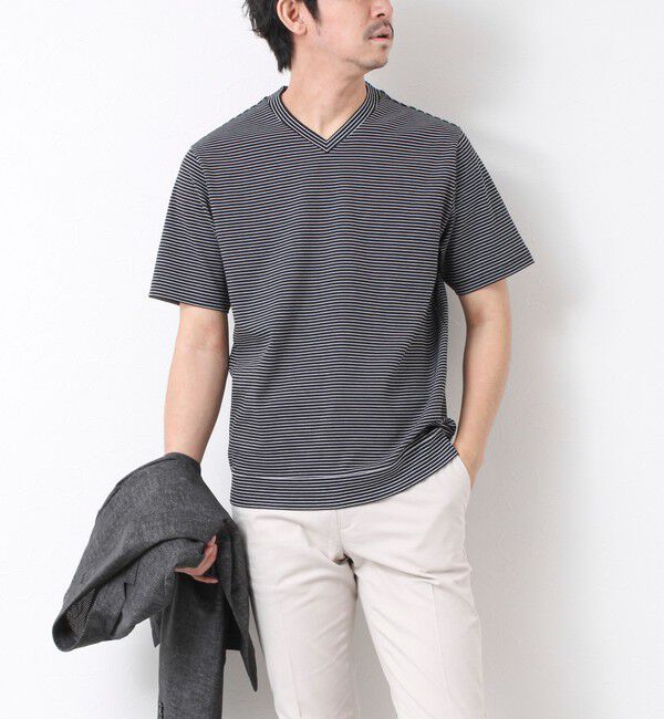 NOLLEY'S goodman「《ビジカジ対応》セミシルケットスムース ボーダー Vネック ドレスTシャツ 25SS」|Tシャツ・カットソー|