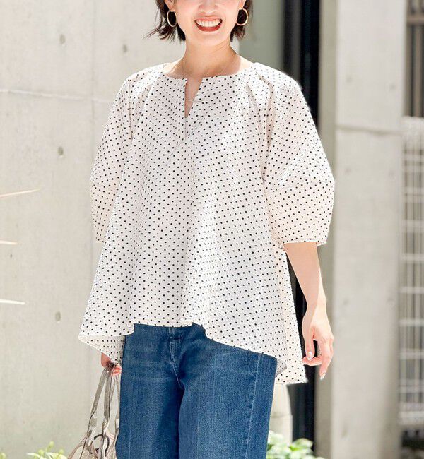 NOLLEY'S「サッカードット5分袖タックブラウス」|シャツ・ブラウス|