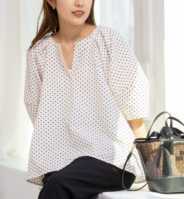 NOLLEY'S「サッカードット5分袖タックブラウス」|シャツ・ブラウス|