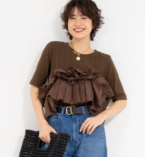 Rie Miller「フリル付き3WAYストレッチリブカットソー」|Tシャツ・カットソー|