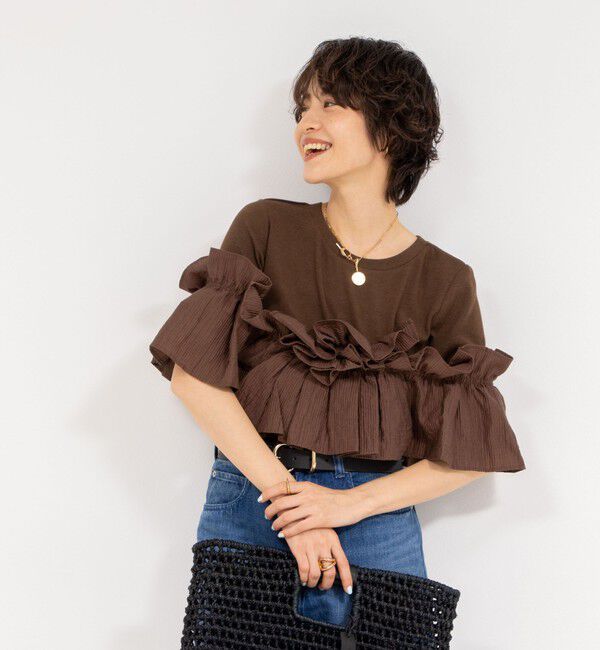 Rie Miller「フリル付き3WAYストレッチリブカットソー」|Tシャツ・カットソー|