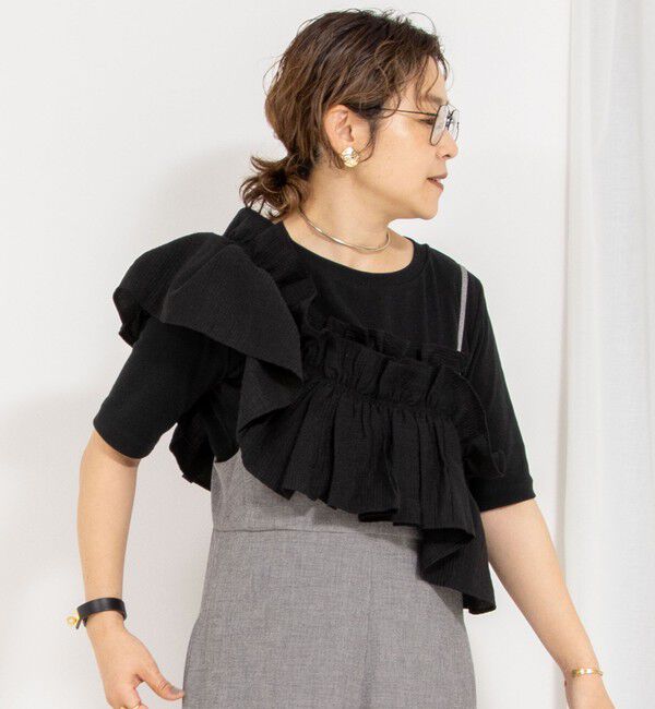 Rie Miller「フリル付き3WAYストレッチリブカットソー」|Tシャツ・カットソー|