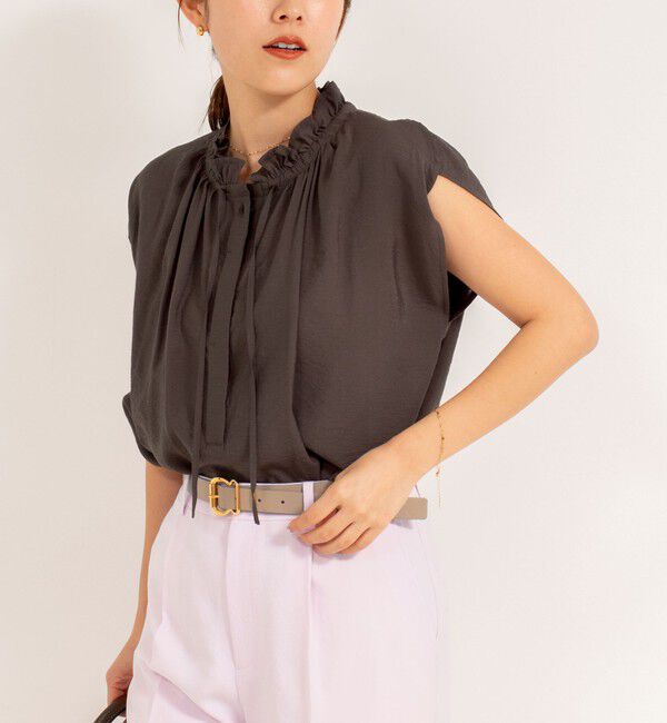 NOLLEY'S「フリル衿ブラウス」|シャツ・ブラウス|ダークブラウン