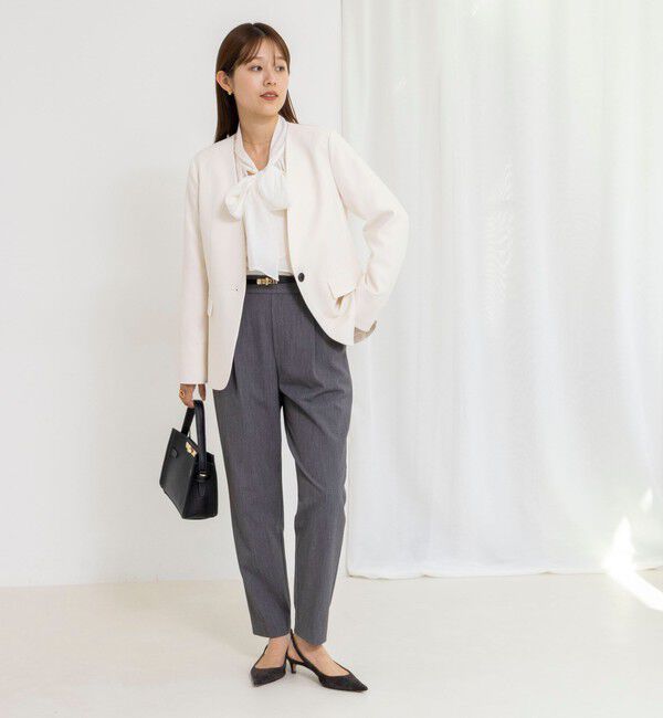 NOLLEY'S「《セットアップ対応》ウォッシャブルサージストレッチVネックジャケット」|ノーカラージャケット|