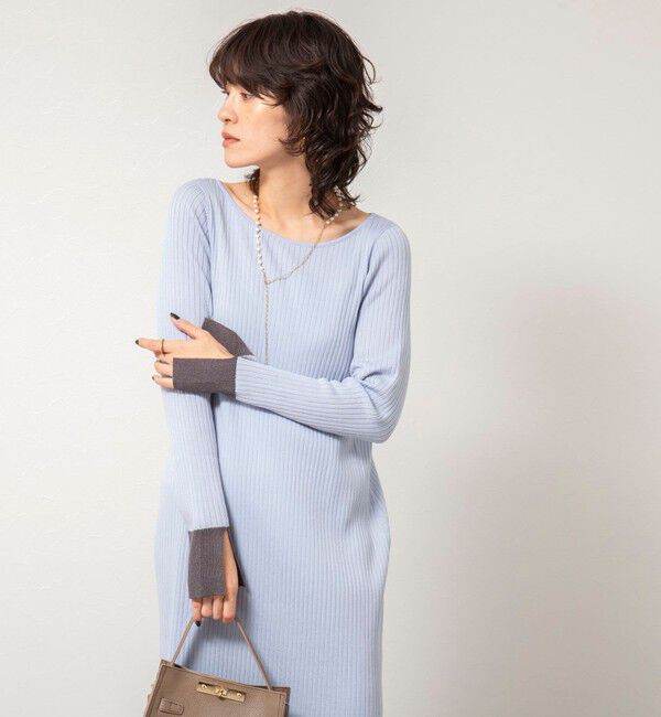 NOLLEY'S sophi「《手洗い可能》ウール混ワイドリブ袖口配色ロングワンピース」|ワンピース|