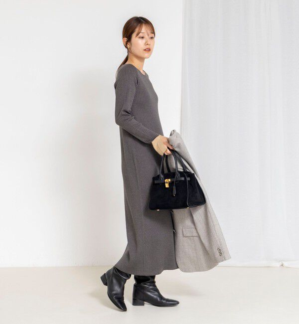 NOLLEY'S sophi「《手洗い可能》ウール混ワイドリブ袖口配色ロングワンピース」|ワンピース|