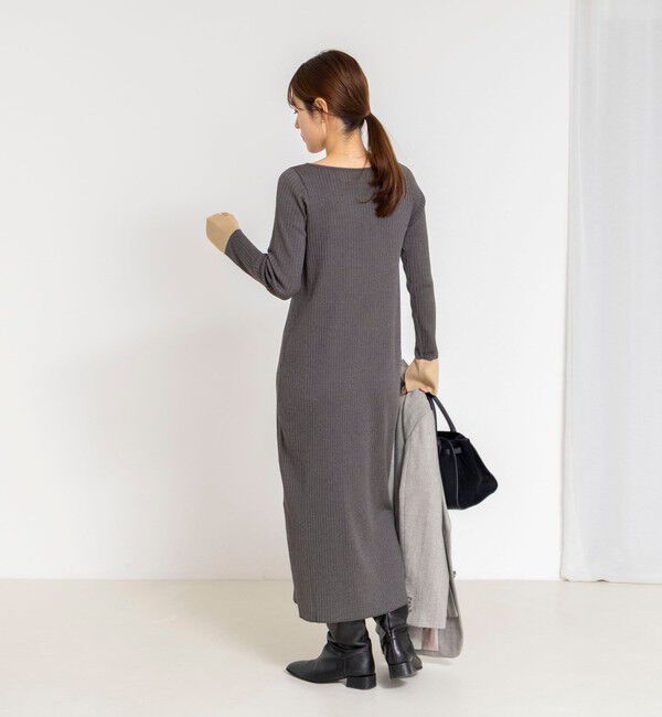 NOLLEY'S sophi「《手洗い可能》ウール混ワイドリブ袖口配色ロングワンピース」|ワンピース|