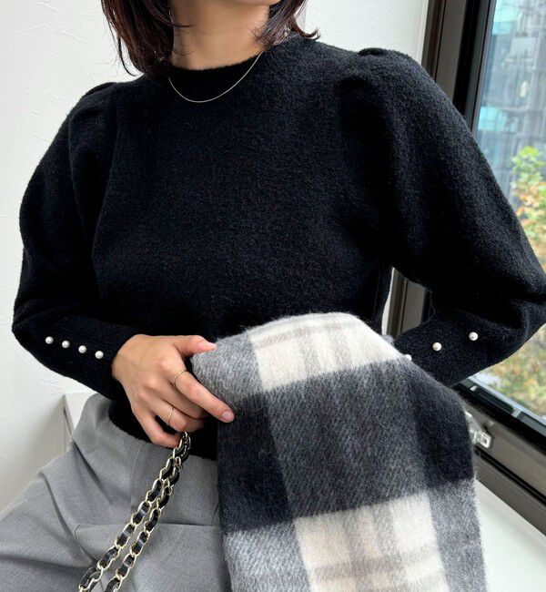 fredy emue「袖ボリュームパール付きニットプルオーバー」|ニット・セーター|ブラック