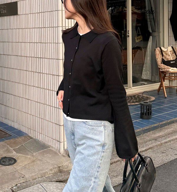 fredy emue「【haru企画】フレアスリーブシャツカーディガン」|カーディガン|ブラック