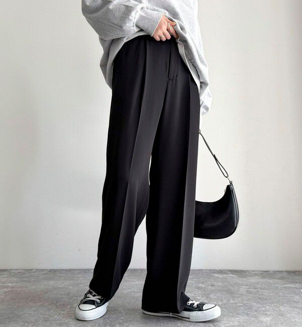 fredy emue「とろみツイルタックスラックス【レングス長め丈あり】」|スラックス|ブラック