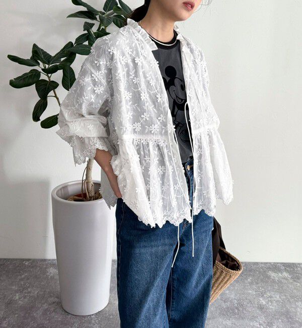 fredy emue「3D刺繍スカラップ前開きブラウス」|シャツ・ブラウス|