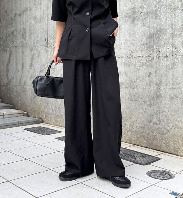 fredy emue「《セットアップ対応》レーヨン麻セミワイドイージーパンツ」|チノ|ブラック