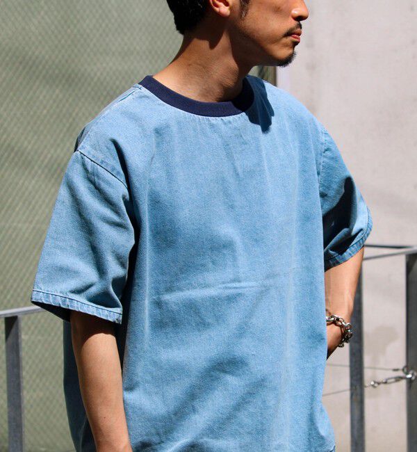 GLOSTER「【GLOSTER/グロスター】デニムライクカットソー クルーネックTシャツ ドローコード付き」|Tシャツ・カットソー|