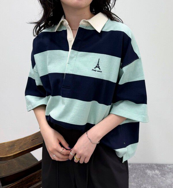 fredy emue「ワンポイント刺繍半袖ラガーシャツ」|Tシャツ・カットソー|