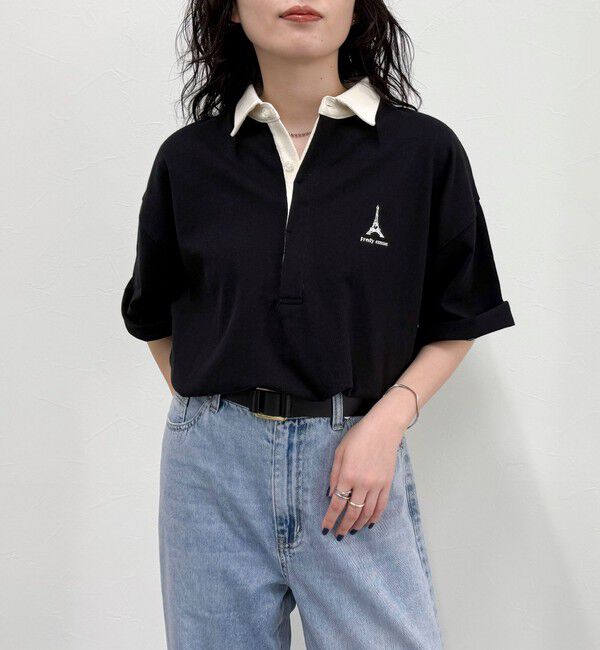 fredy emue「ワンポイント刺繍半袖ラガーシャツ」|Tシャツ・カットソー|