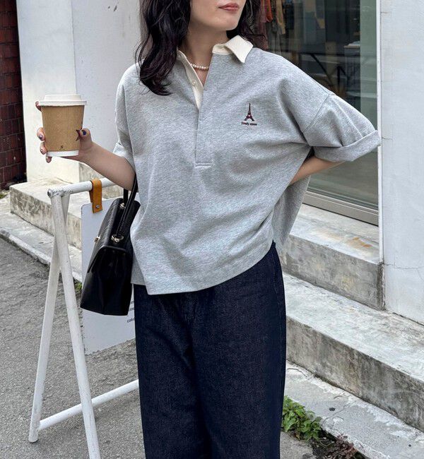 fredy emue「ワンポイント刺繍半袖ラガーシャツ」|Tシャツ・カットソー|