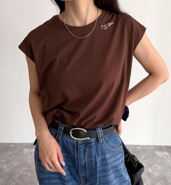 fredy emue「チェーン刺繍フレンチTシャツプルオーバー」|Tシャツ・カットソー|ブラウン