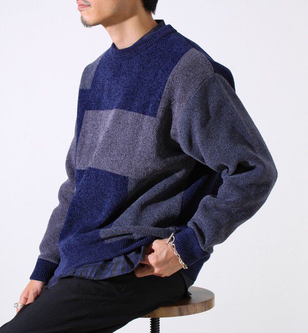 GLOSTER「【GLOSTER/グロスター】モールブロッキング ニットプルオーバー」|ニット・セーター|ネイビー