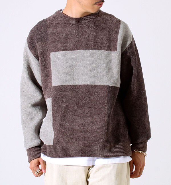 GLOSTER「【GLOSTER/グロスター】モールブロッキング ニットプルオーバー」|ニット・セーター|ブラウン