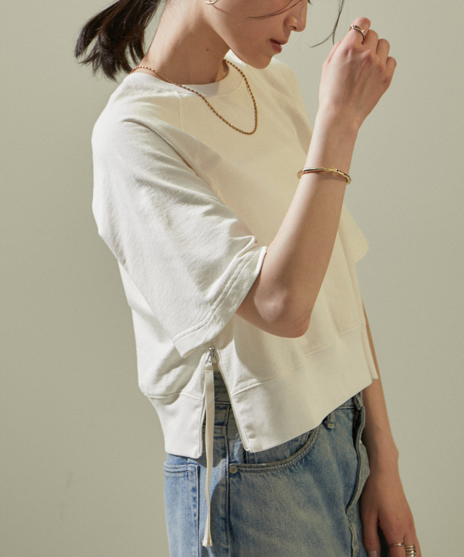 SALON adam et rope'「【WEB限定】サイドジップハーフスリーブスウェットTシャツ」|Tシャツ・カットソー|
