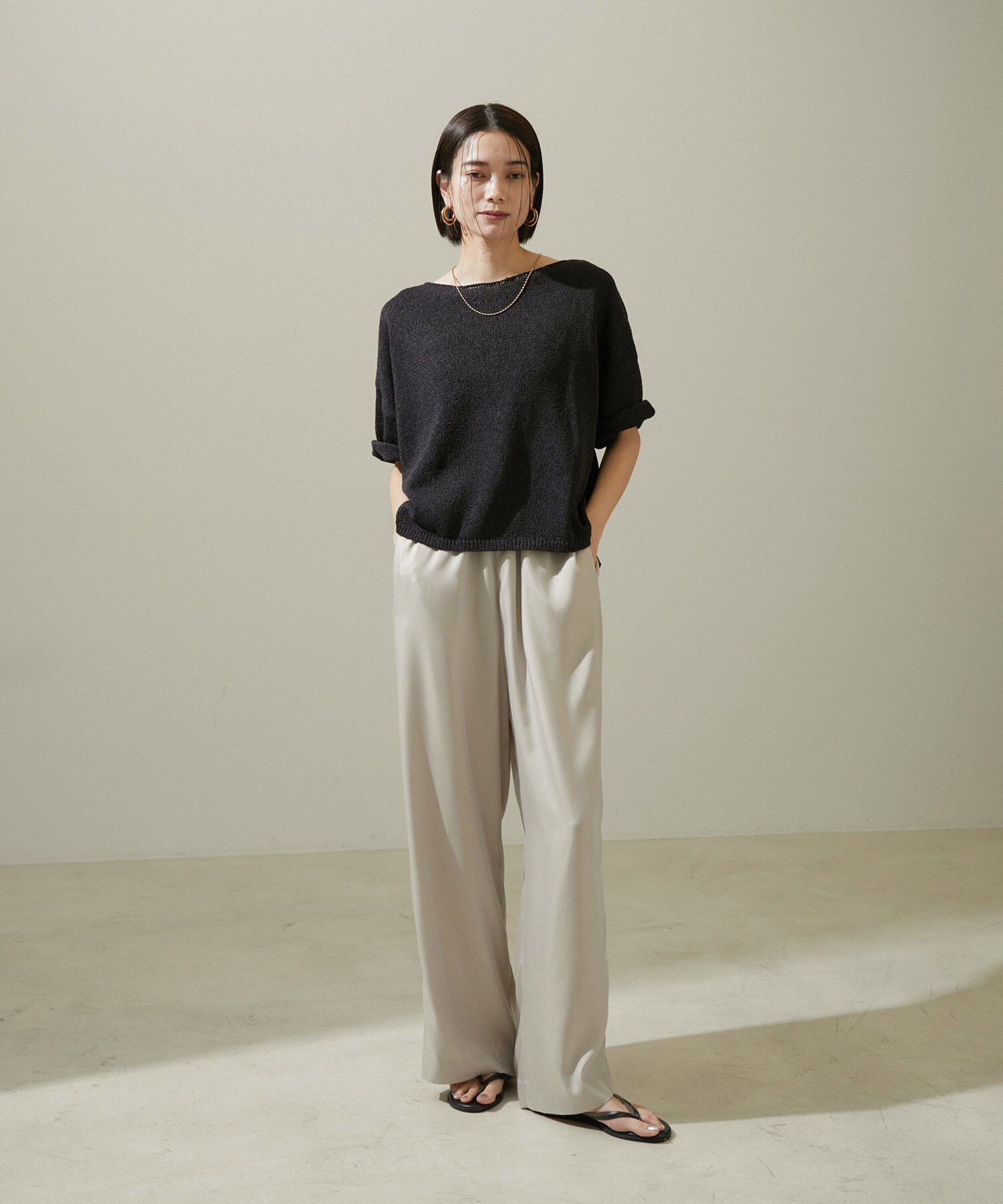 SALON adam et rope'「ペーパーヤーンハーフスリーブプルオーバー【吸水速乾・洗える】」|ニット・セーター|