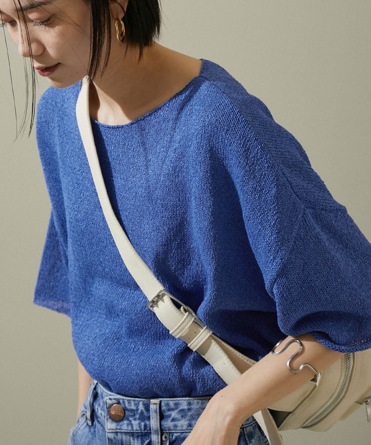 SALON adam et rope'「ペーパーヤーンハーフスリーブプルオーバー【吸水速乾・洗える】」|ニット・セーター|