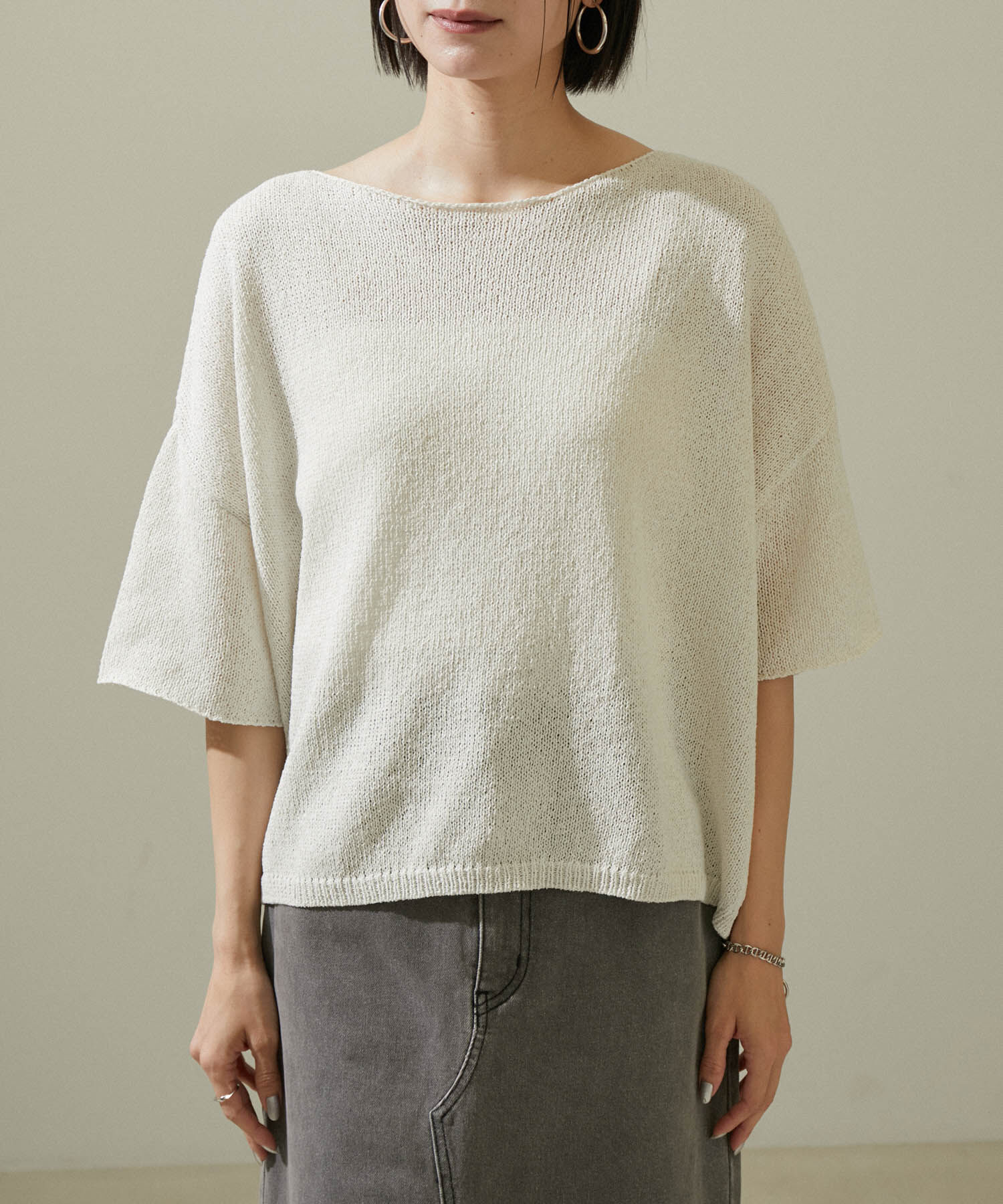 SALON adam et rope'「ペーパーヤーンハーフスリーブプルオーバー【吸水速乾・洗える】」|ニット・セーター|