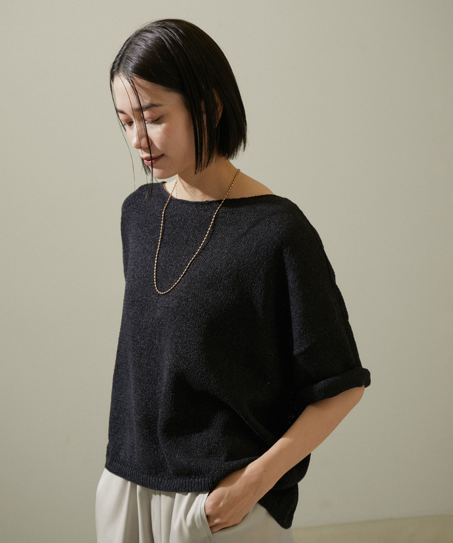 SALON adam et rope'「ペーパーヤーンハーフスリーブプルオーバー【吸水速乾・洗える】」|ニット・セーター|