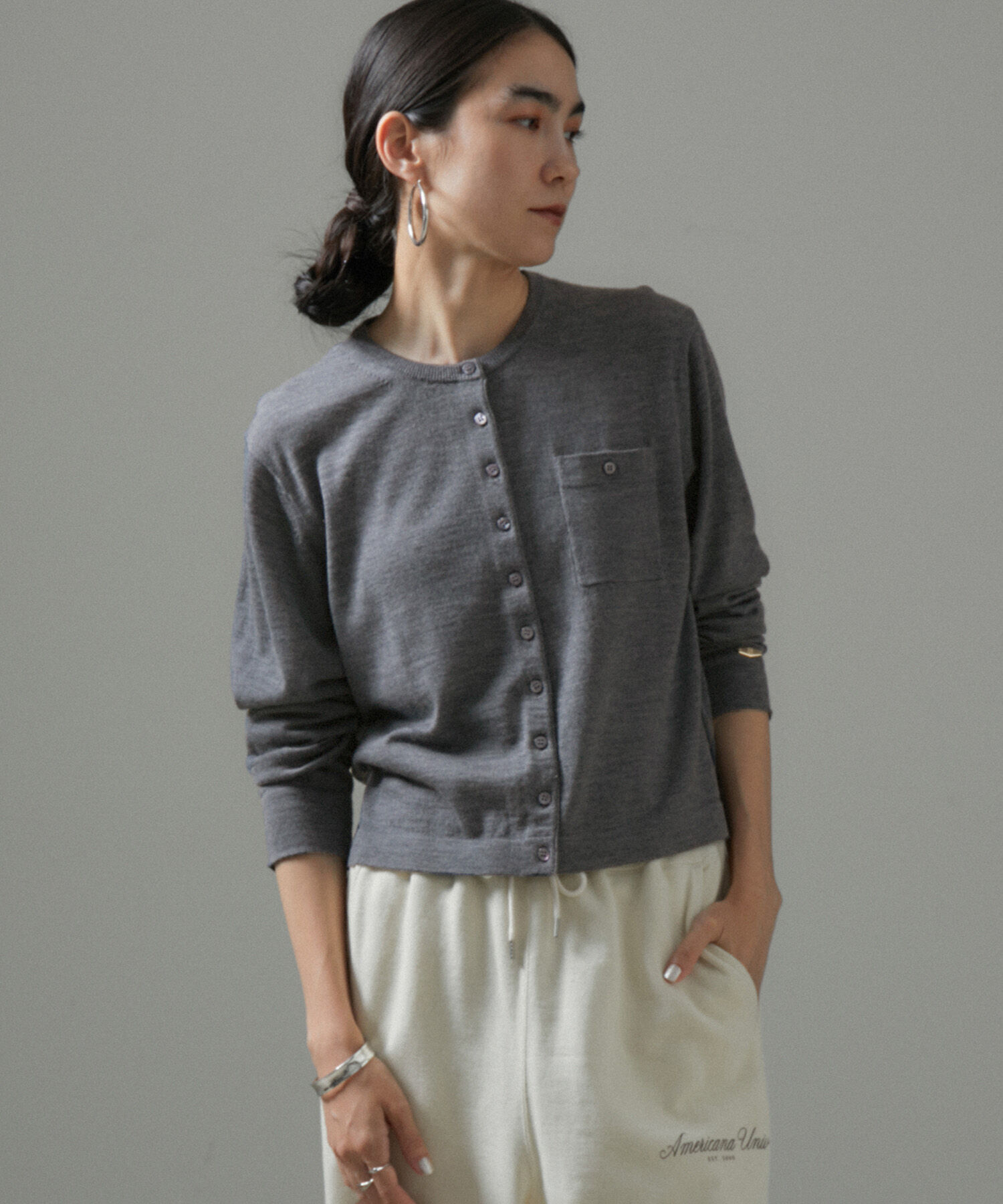 SALON adam et rope'「ウォッシャブルウールクルーネックカーディガン」|カーディガン|