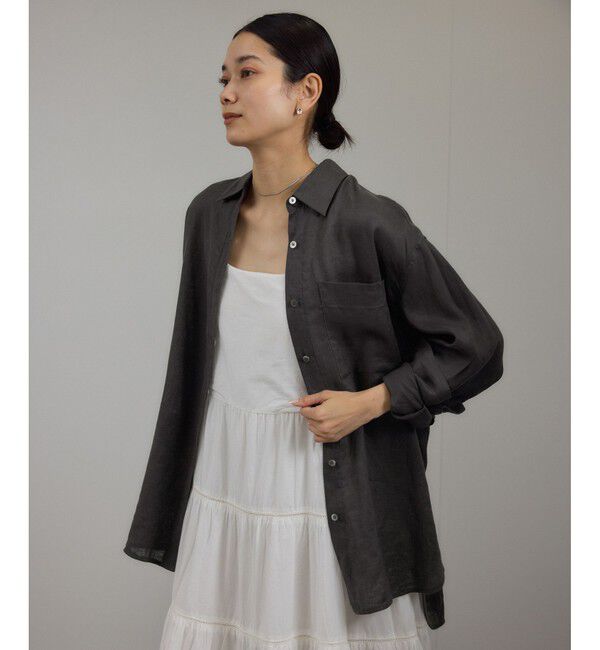 SALON adam et rope'「【WEB限定】ヨーロピアンフラックスリネンオーバーシャツ」|シャツ・ブラウス|チャコール(06)