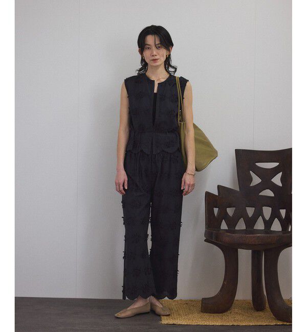 SALON adam et rope'「【WEB限定】3Dフラワーレースワイドパンツ［セットアップ対応］」|チノ|