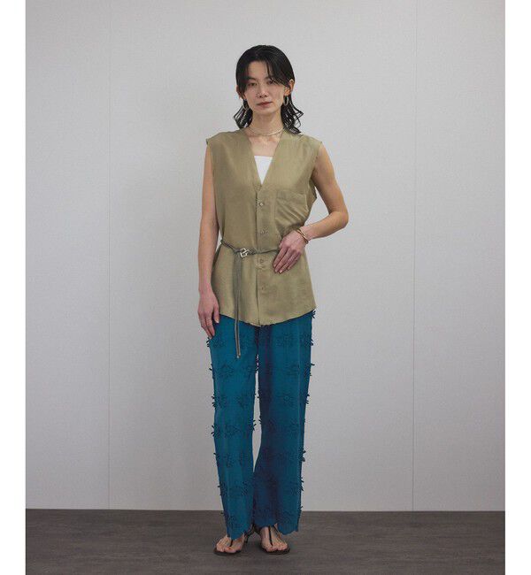 SALON adam et rope'「【WEB限定】3Dフラワーレースワイドパンツ［セットアップ対応］」|チノ|