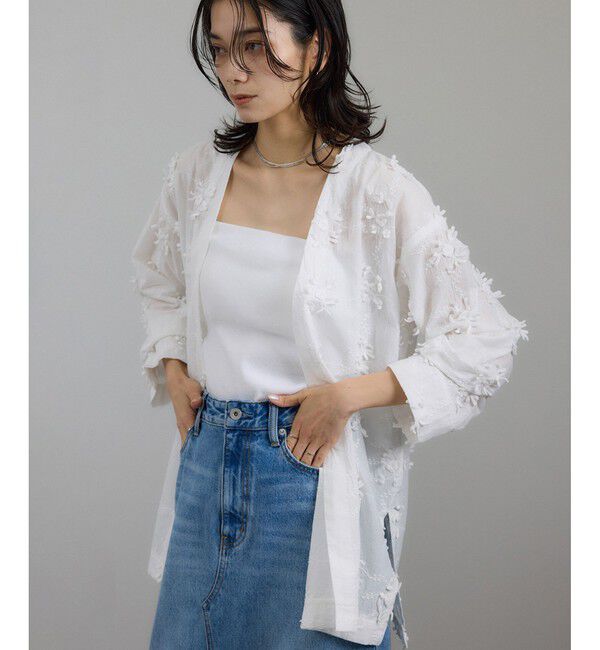 SALON adam et rope'「【WEB限定】３Dフラワーレースジャケット［セットアップ対応］」|シャツ・ブラウス|ホワイト(10)