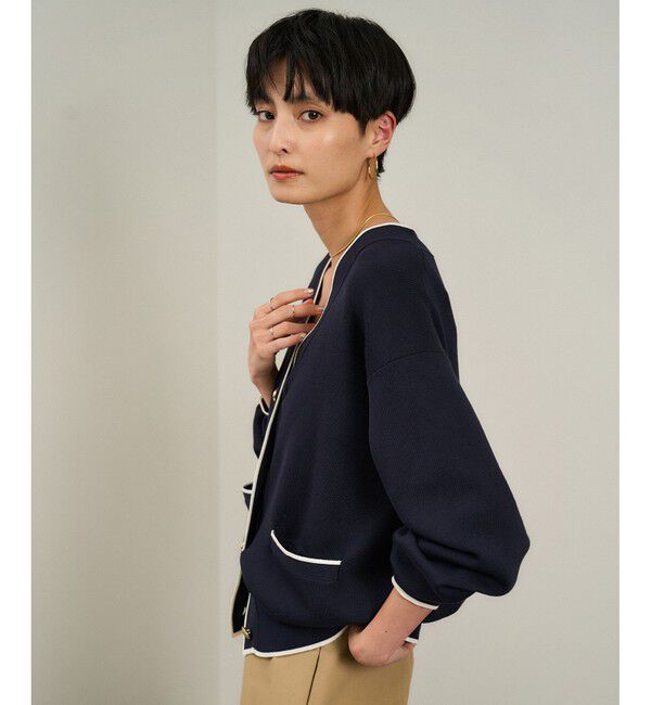 SALON adam et rope'「【WEB限定】メタルボタンスウェットライクラインカーディガン 2［新色追加］」|カーディガン|