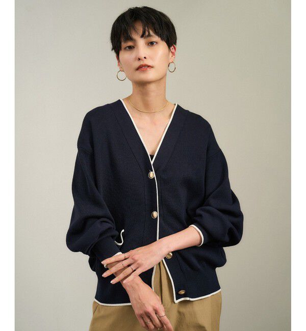 SALON adam et rope'「【WEB限定】メタルボタンスウェットライクラインカーディガン 2［新色追加］」|カーディガン|ネイビー(40)