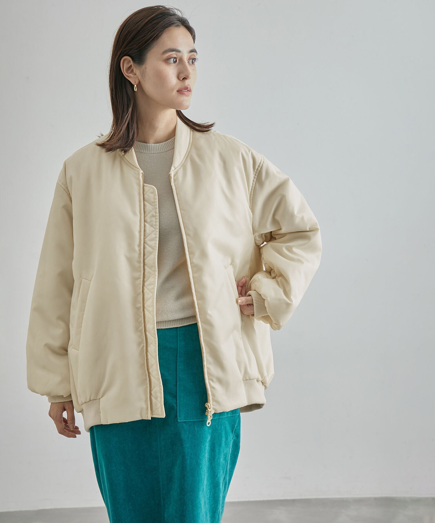 ROPE「【エディター三尋木奈保さんコラボ】フォルムブルゾンMA-1」|その他|ベージュ(27)