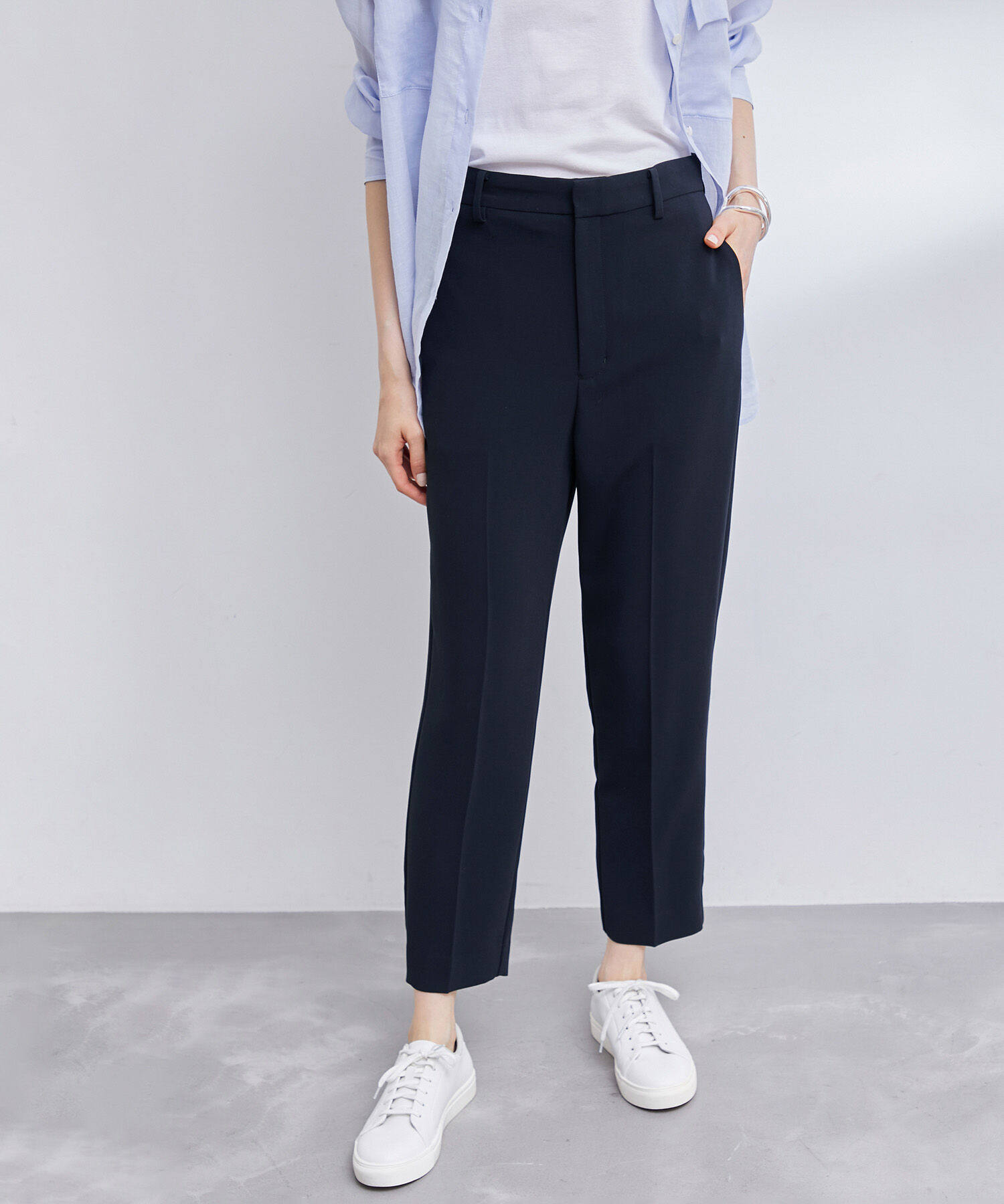 ROPE「【洗える】アセテートダブルクロス サイドアジャストテーパードパンツ/セレモニー・セットアップ対応」|その他|ネイビー(40)