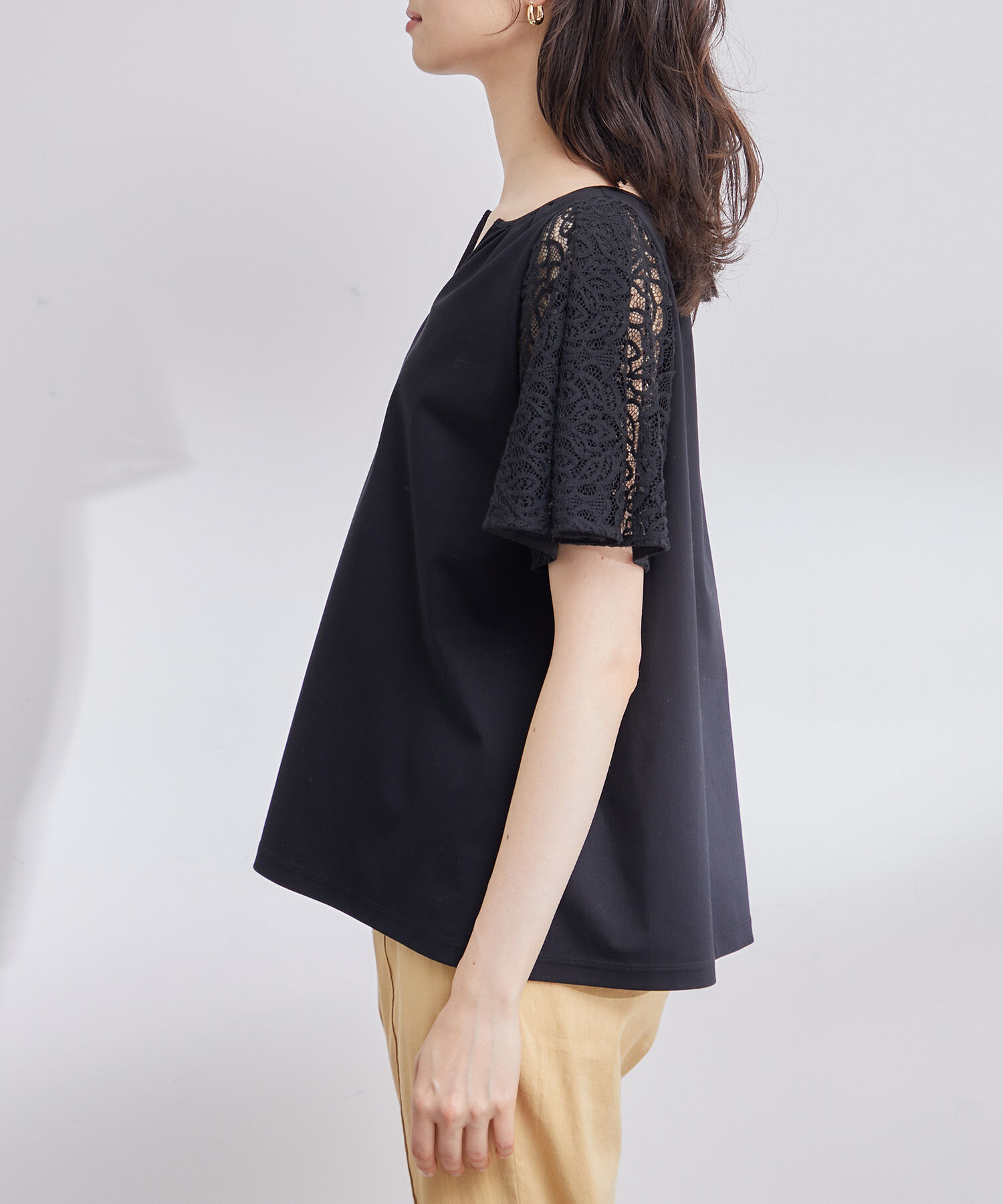 ROPE「フレアースリーブレースカットソー」|Tシャツ・カットソー|