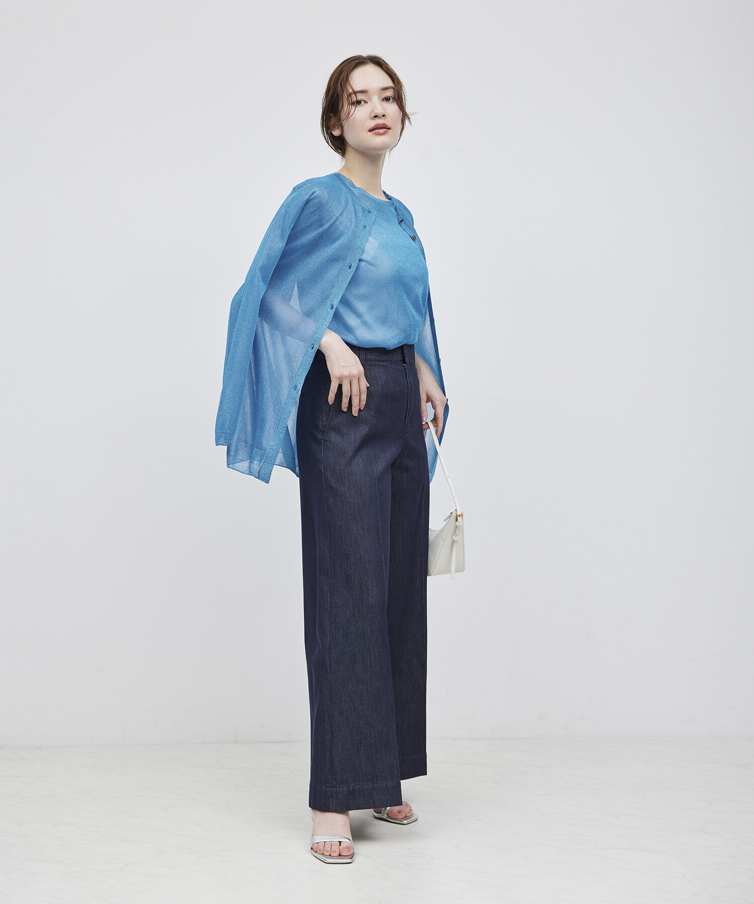 ROPE「【洗える】ラメシアーニット半袖プルオーバー【アンサンブル対応】」|ニット・セーター|