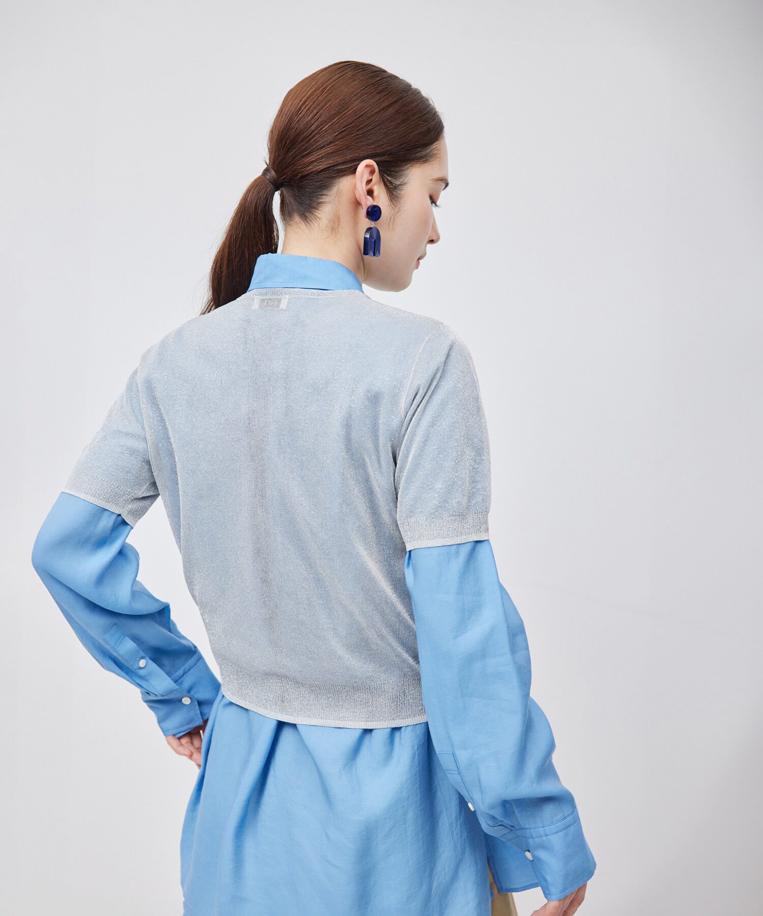 ROPE「【洗える】ラメシアーニット半袖プルオーバー【アンサンブル対応】」|ニット・セーター|