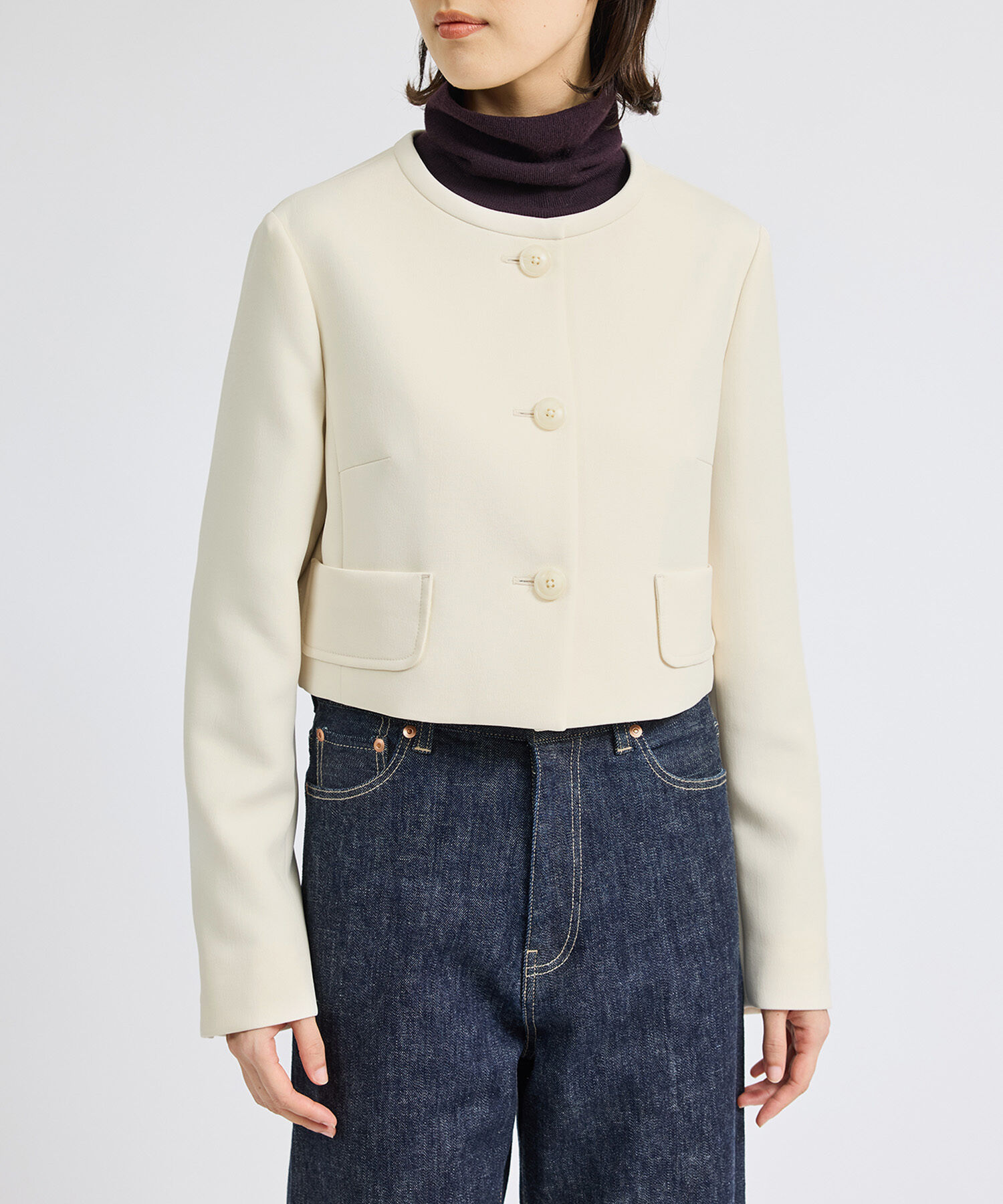 ROPE「トリプルクロスノーカラーショートジャケット/セットアップ対応」|ノーカラージャケット|オフホワイト(15)