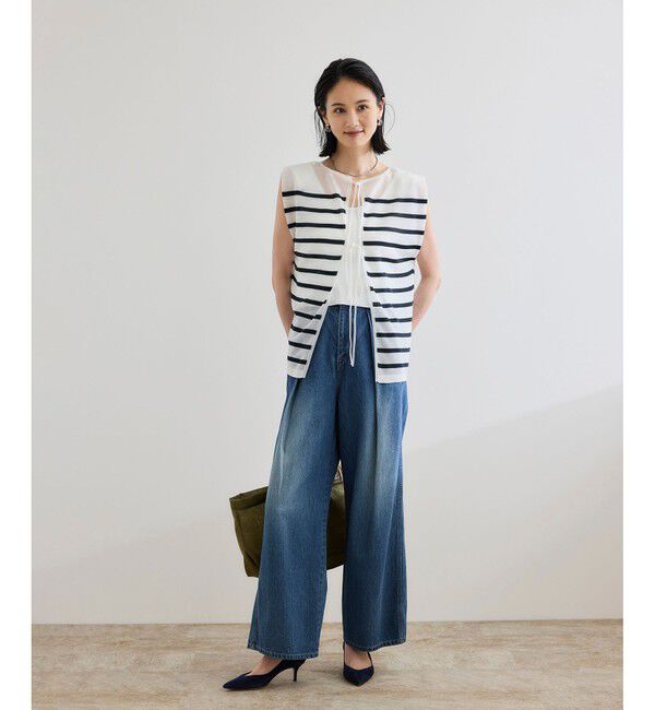 ROPE「【洗える】ワンタック ワイドデニムパンツ」|デニム|