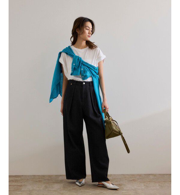 ROPE「【洗える】ワンタック ワイドデニムパンツ」|デニム|