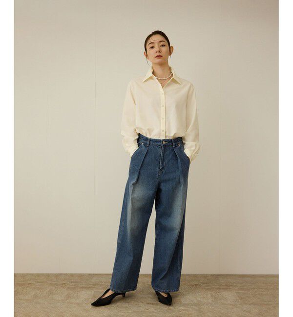 ROPE「【洗える】ワンタック ワイドデニムパンツ」|デニム|