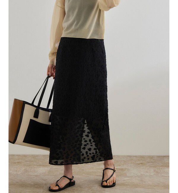 ROPE「【洗える】【WEB・一部店舗限定】フラワージャガードスカート/セットアップ対応」|スカート|ブラック(01)