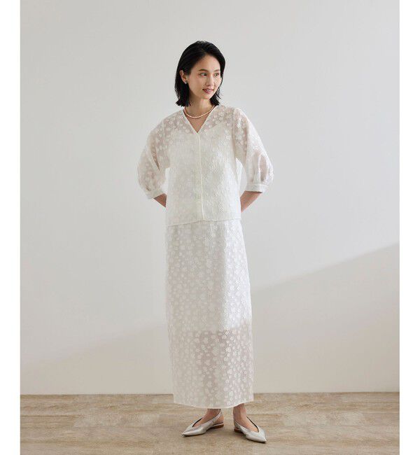 ROPE「【洗える】【WEB・一部店舗限定】フラワージャガードスカート/セットアップ対応」|スカート|