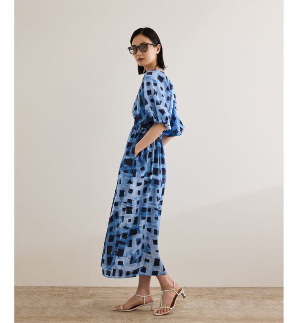 ROPE「スクエア ジオメトリックプリントワンピース/洗える」|ドレス|