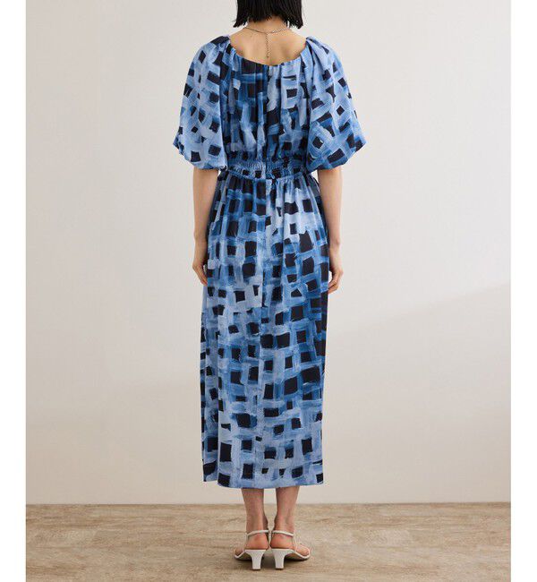 ROPE「スクエア ジオメトリックプリントワンピース/洗える」|ドレス|