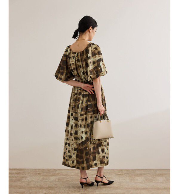 ROPE「スクエア ジオメトリックプリントワンピース/洗える」|ドレス|